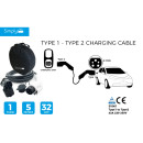 Type 1 to Type 2 32amp 5m EV Charging Cable 7.2kW