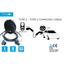 Type 2 Female to Male 32amp 5m EV Charging Cable 7.2kW