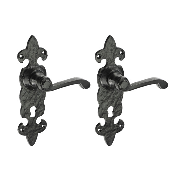 Fleur De Lys Ornate Lock Handle Antique Black 195x55 2pcs Fleur De Lys Ornate Lock Handle Antique Black 195x55 2pcs