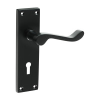 Victorian Scroll Lock Handles Matt Black 152x42mm 2pcs